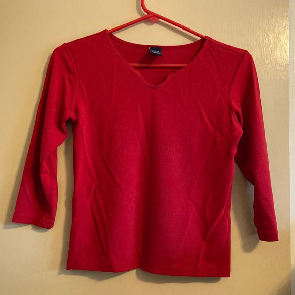 Candy Apple Red Jersey Shirt with Notched Neckline - Picture 1 of 2
